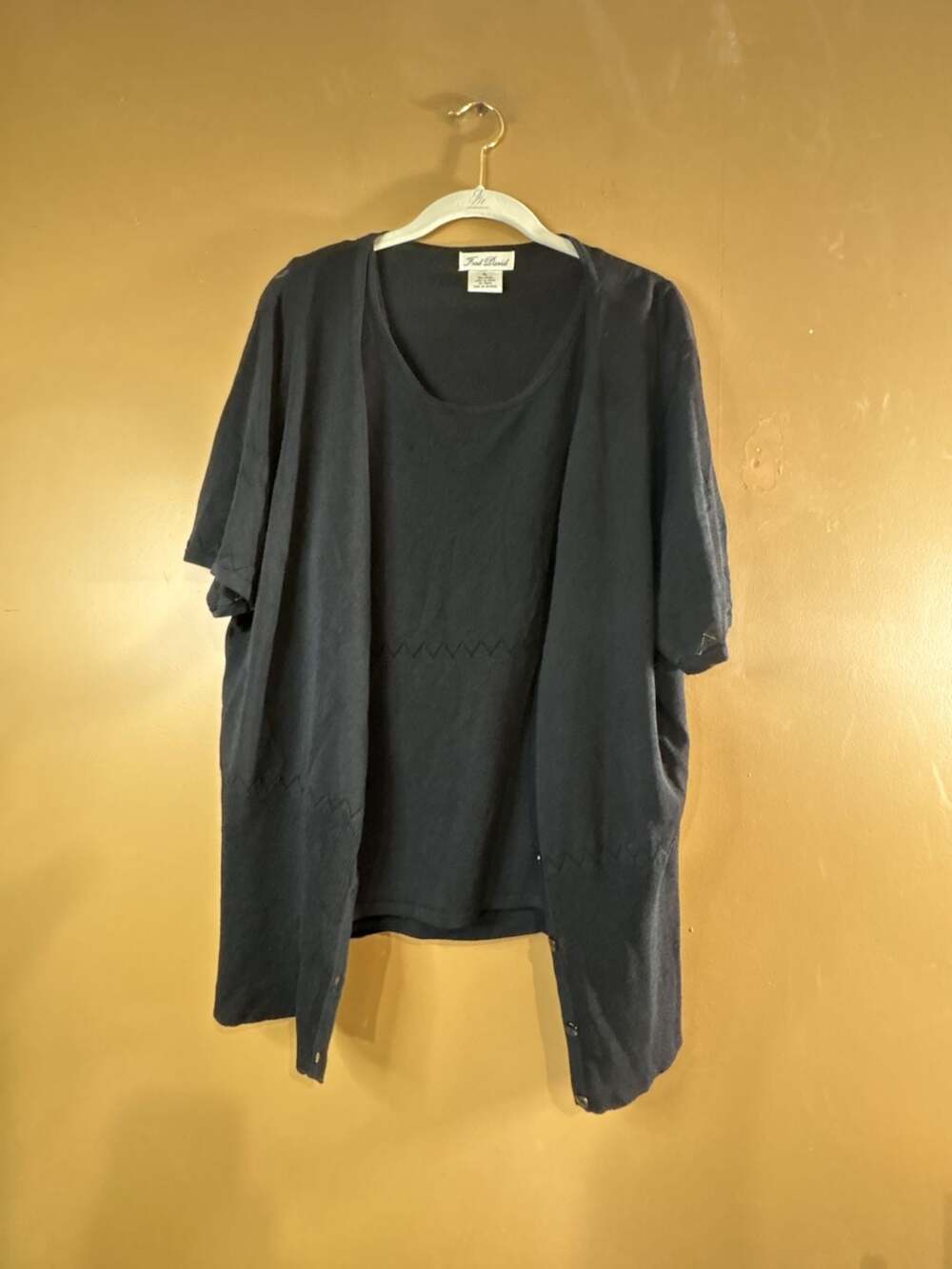 HC1059 Fred David Black Linen Cardigan Topper, and tank top Size XL